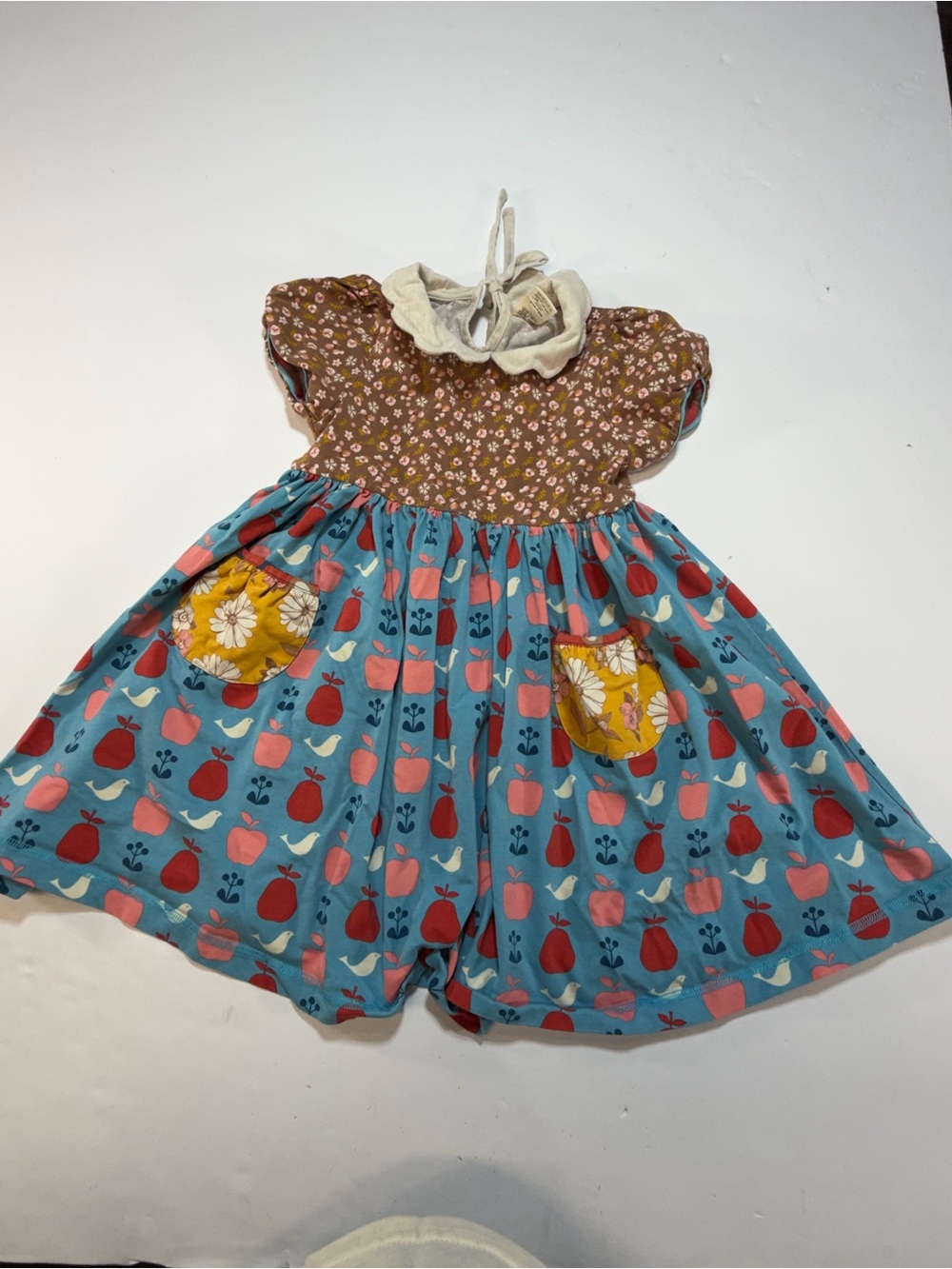 Wildflowers Clothing Apple Bird Mixed Print Peter Pan Collar Knit Dress Size 6